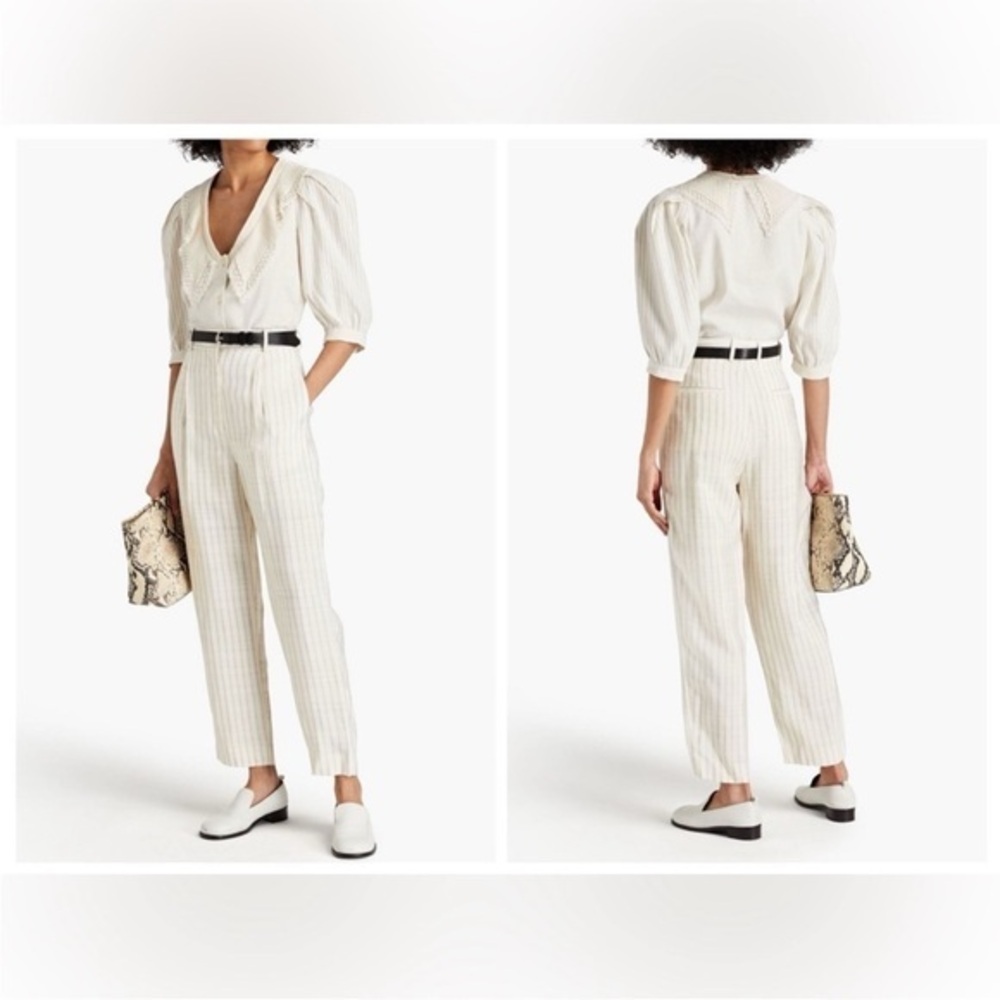 🌿 NEW Sandro Paris Pinstripe Bernardo Trousers | Ecru Noir | Size 36 (US 4)